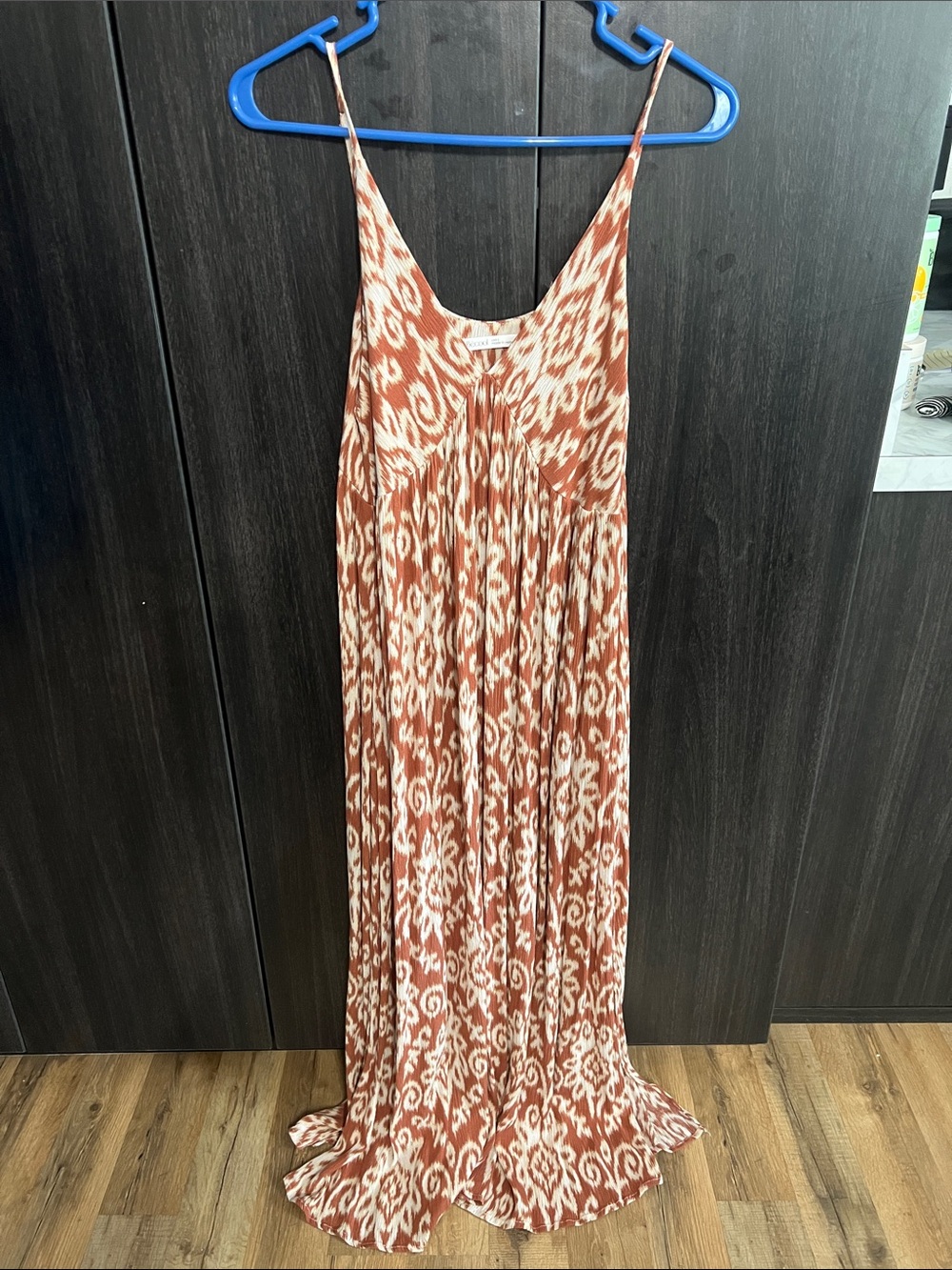 BE COOL Rust and Cream Spaghetti Strap Ikat Maxi Dress